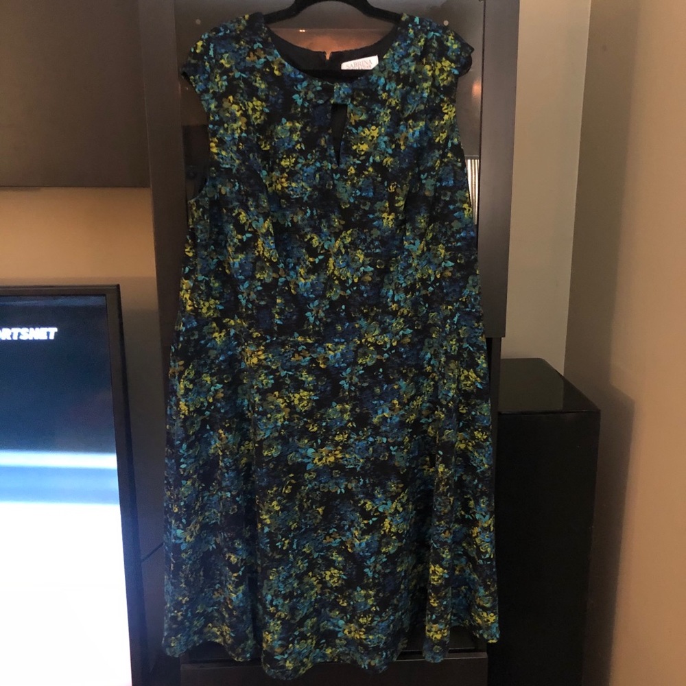 Women’s Midi Floral A-Line Dress in Blue & Green